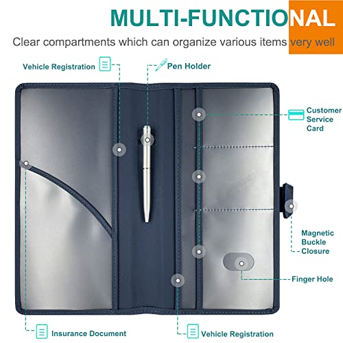 Rsaquar Car Registration And Insurance Holder, Leather Car Glove Box Organizer, Cool Car Accessories For Id, Driver's License Cards & Essential Document, Men&Women (Blue#2) #TOP2