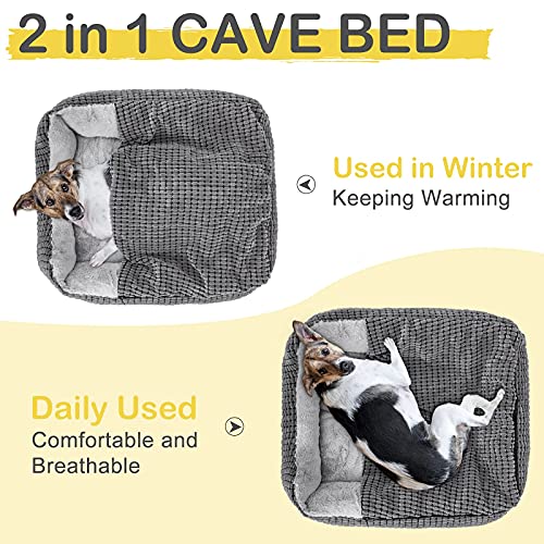 GASUR Dog Beds for Small Dogs with Cover Cave, Cat Beds for Indoor Cats, Rectangle Hooded Dog Puppy Bed with Blanket, Cozy Anti-Anxiety, Anti-Slip Bottom and Machine Washable (20", Grey) by GASUR - Image 2