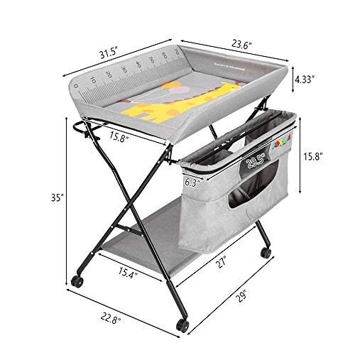 JOYMOR Portable Changing Table with Wheels, Foldable Diaper Changing