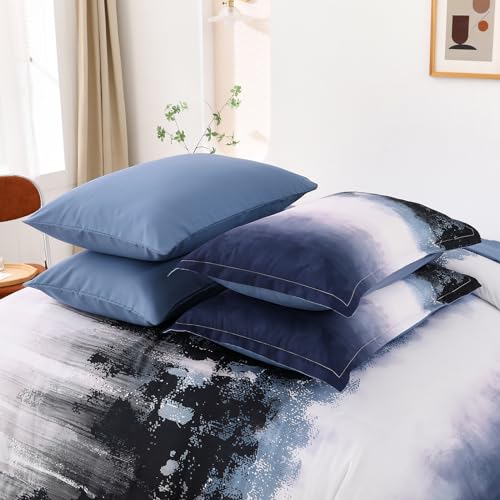 Parure de lit bohème 7 pièces Queen Size avec couette et draps dégradé bleu