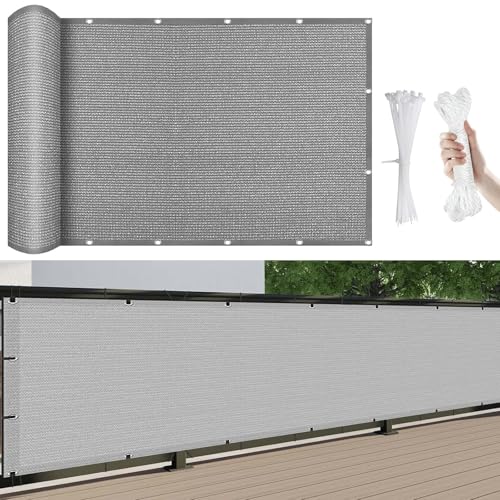 Balkon-Sichtschutz Balkon-Verkleidung 450 x 40 cm HDPE Gewebe, Uv-Schutz, Balkonverkleidung Balkonbespannung, mit Kabelbinder Und Kordel, für Hofmauer Terrasse, Hellgrau