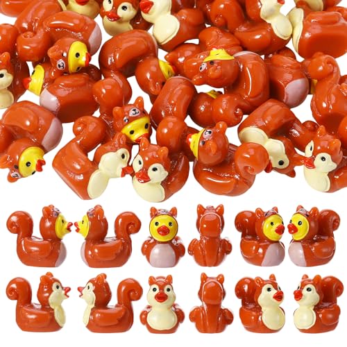 Image of 50 Pcs Squirrel Ducks Toy Figures, Mini Resin Ducks Bulk, Tiny Squirrels Figurine Dress up Game Toy for Party Favors (Squirrel Duck)