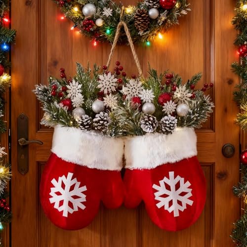 Corona de Navidad estilo rústico hecha con materiales resistentes para puerta de casa 8