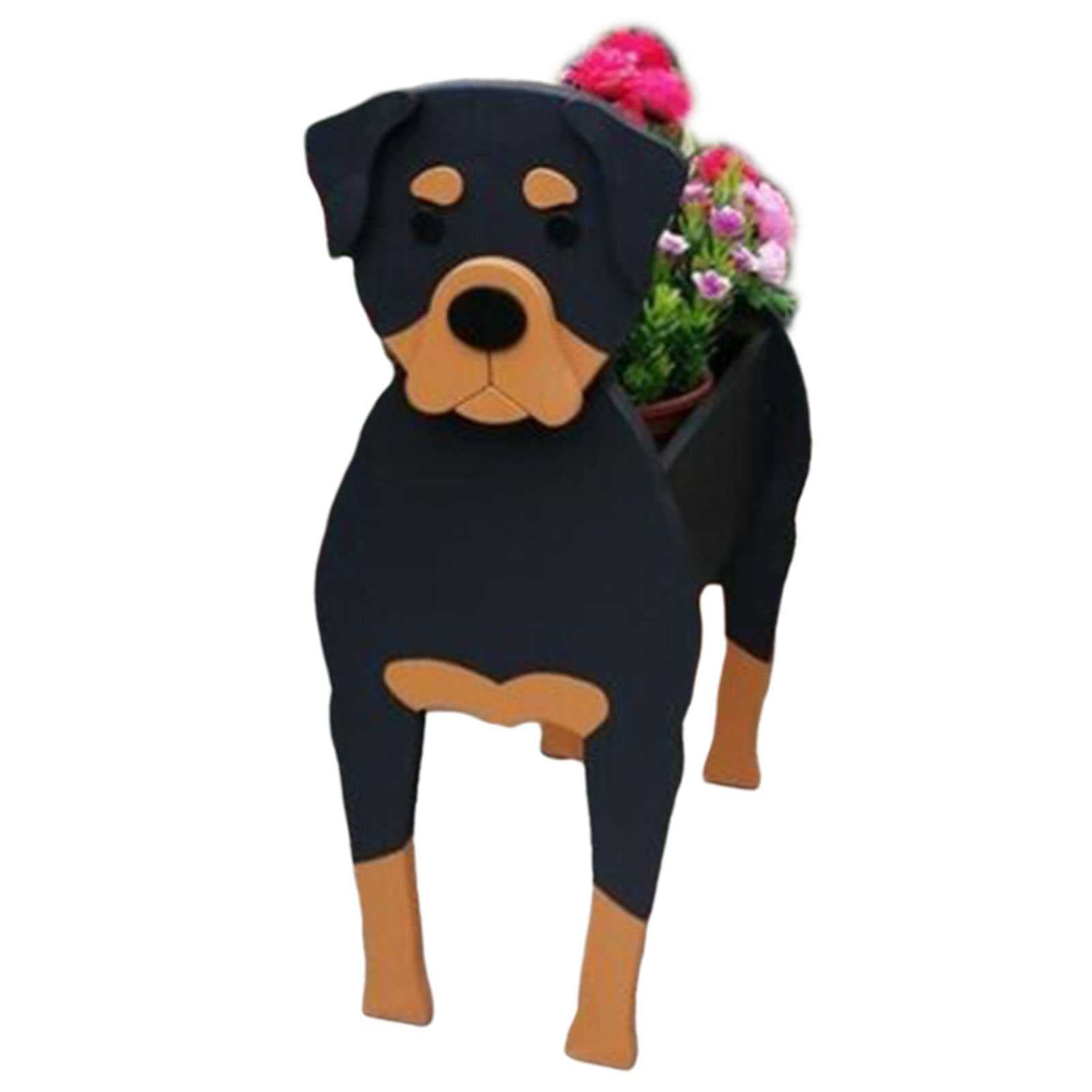 Pot de fleurs chien en résine et bois, finition premium style moderne