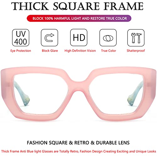Image of AIEYEZO Thick Frame Blue Light Glasses Men Women, Fashion Square Computer Eyeglass Anti Eyestrain & Prevent Headache