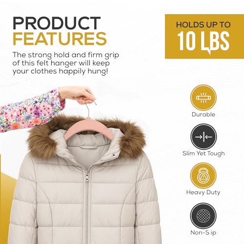 Image of Techzoo 50 Pack New Premium Quality Velvet Hangers Ultra Thin Non Slip Adult Felt Space Saving Hangers for Closet Heavy Duty Coat Pants Jackets Dress Hangers 360 Swivel Hook Hold Upto 10lbs Rose Gold
