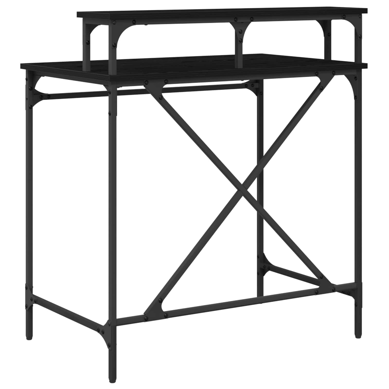 Escritorio de madera de roble negro, 80 x 50 x 90 cm, diseño industrial, con estante, resistente a las manchas, para oficina en casa, mesa de trabajo