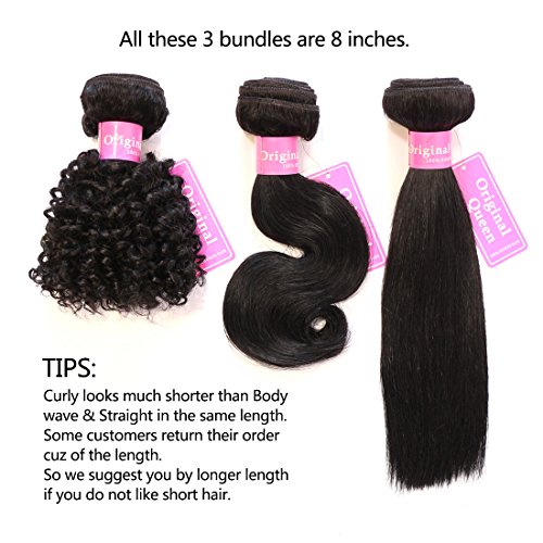 Original Queen 100% Brazilian Unprocessed Virgin Kinky Curly Human Hair Weave 3 Bundles Deep Curly Hair Extensions Mixed Length 8 8 8inches by Original Queen
