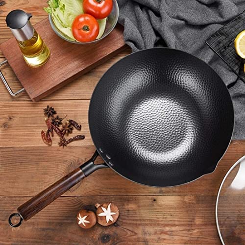 Wok de hierro fundido con tapa y mango de madera 12.5 pulg miniatura 5