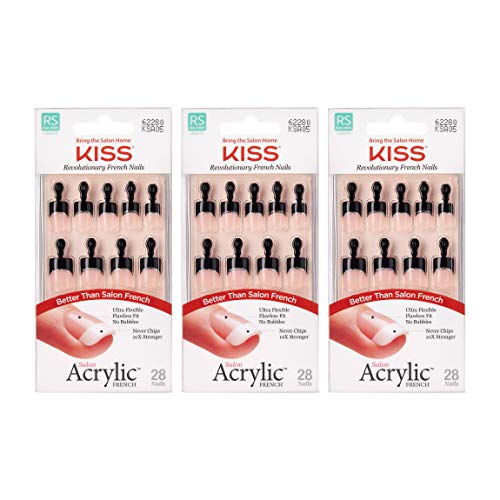 KISS Salon Acrylic French Nail Kit, Real Short Length 28 ea (Pack of 3)