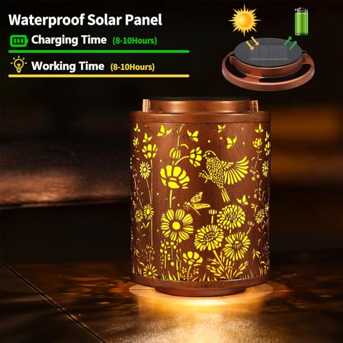 Image of Solar Lanterns Garden Decor Birthday Gifts for Women Mon Grandma Metal Hanging Solar Lights Waterproof Outdoor Decoration for Outside LED Lanterns for Yard Patio Lawn (Birds)