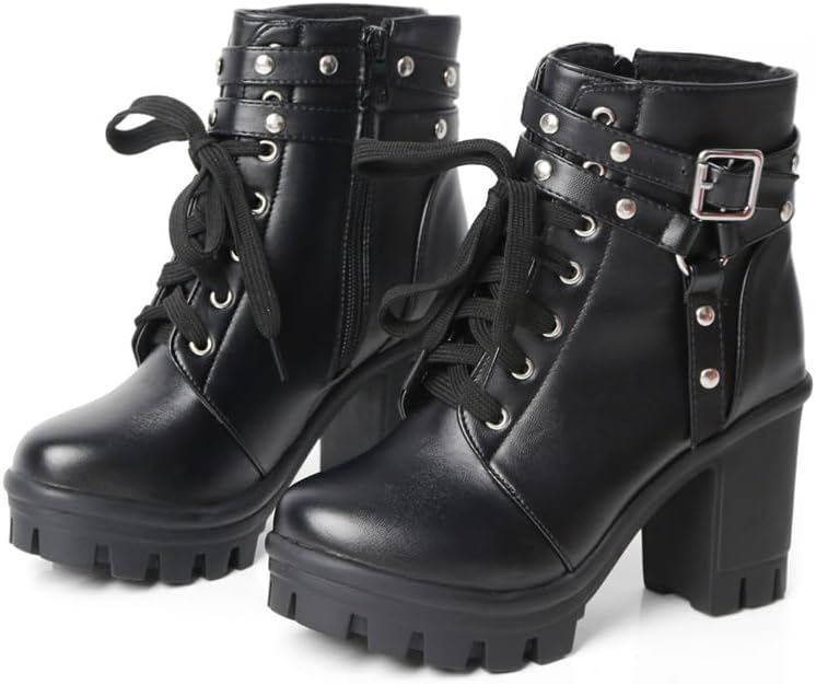 Platform Boots For Women Black Chunky Boot Goth Ankle Booties Bead Lace Lolita Dress Shoes With Zipper