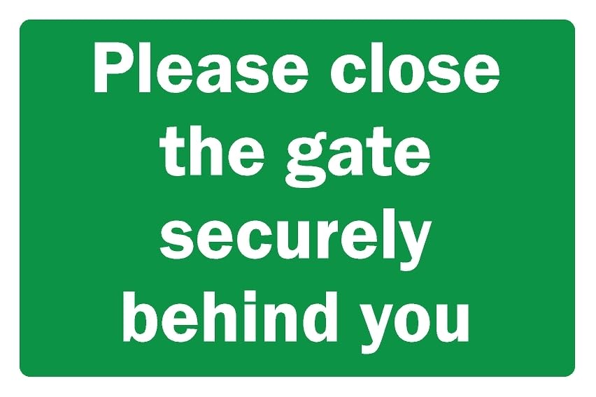 Please close the gate securely behind you safety sign - 3mm Aluminium sign (200mm x 150mm)