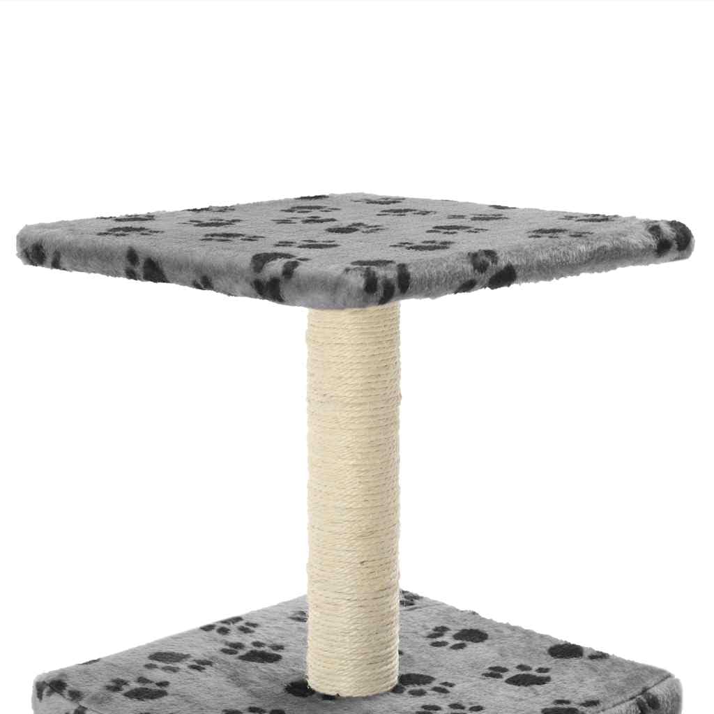 Árbol rascador para gatos de 55 cm de alto con casa y plataforma, tronco rascador para gatitos y gatos pequeños envueltos en sisal, muebles para gatos estables grises con diseño de patas