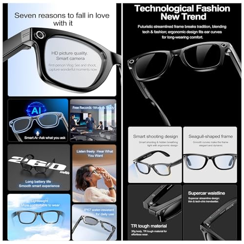 AI Smart Camera Glasses, 2MP Camera and Speaker for 720P HD Video & Immersive Audio, Multifunctional Smart Sunglasses, 12H Playtime, Chat GPT Bluetooth, Travel Meeting Trade Business(White) - Image 2