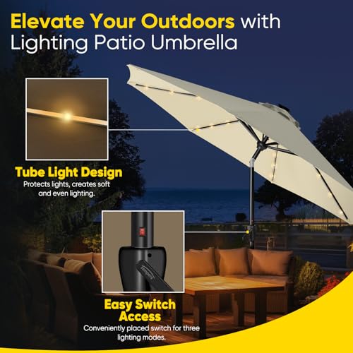 Image of Tempera Patio Market Outdoor Table Umbrella with Auto Tilt and Crank, Large Sun Umbrella with Sturdy Pole & Fade Resistant Canopy, Easy to Set
