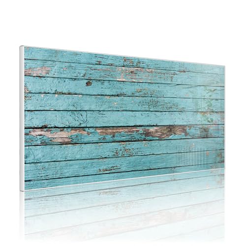 banjado Magnettafel Metall 78 x 37cm - beschreibbare Magnettafel - Metall Pinnwand als Memoboard - Magnetwand Küche, Büro, Kinderzimmer Weiß inkl. 4 Magnete & Montageset - Motiv Blaue Holzlatten