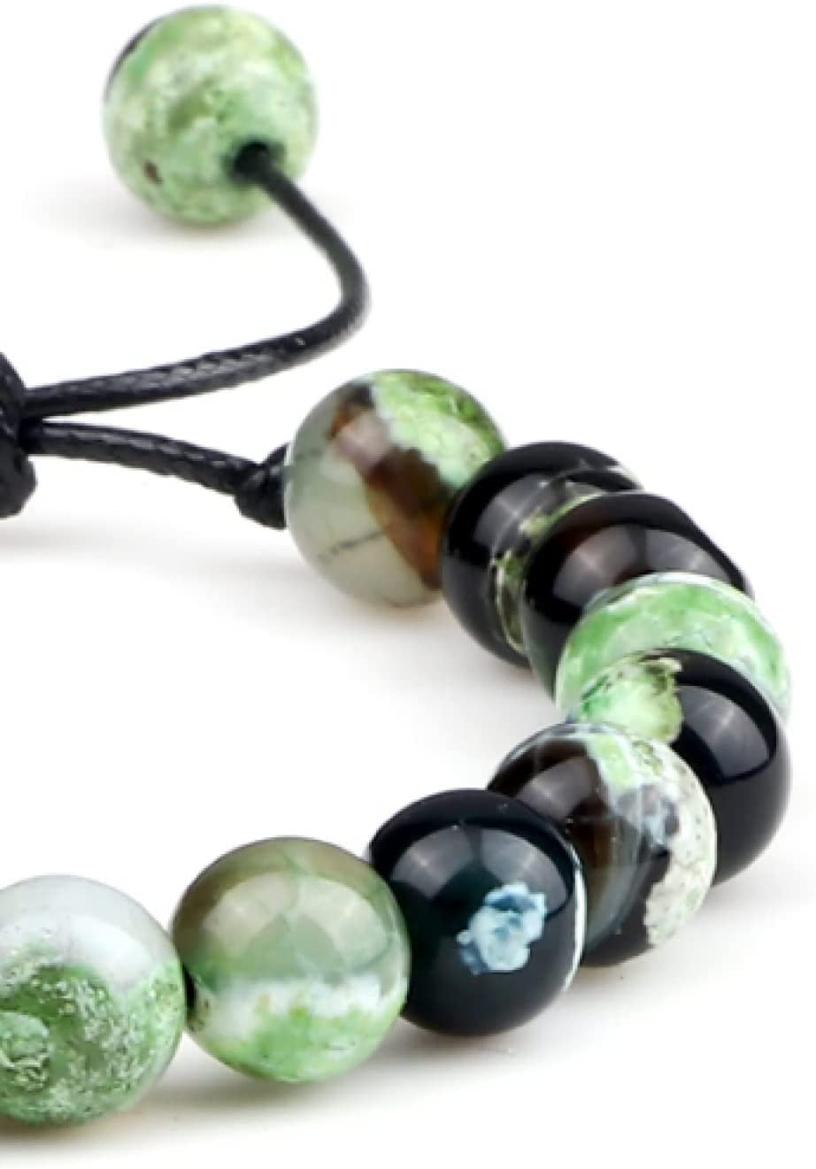 Geflochtenes Armband, Lederarmband, geflochtene Armbänder, natürliche dunkelgrüne Steinperlen, Armreifen, verstellbare Perlenarmbänder, Reiki-Kristall-Schmuck für Männer und Frauen, Kleidungszubehö