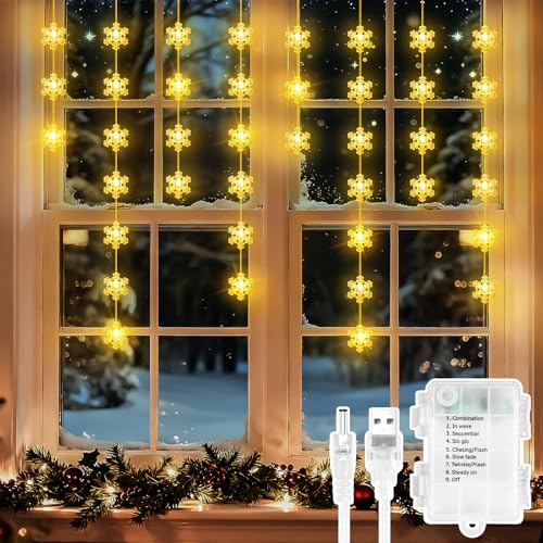 Dalugo Lichterkette Fenster Batterie, 50LED 1.5m Schneeflocken...