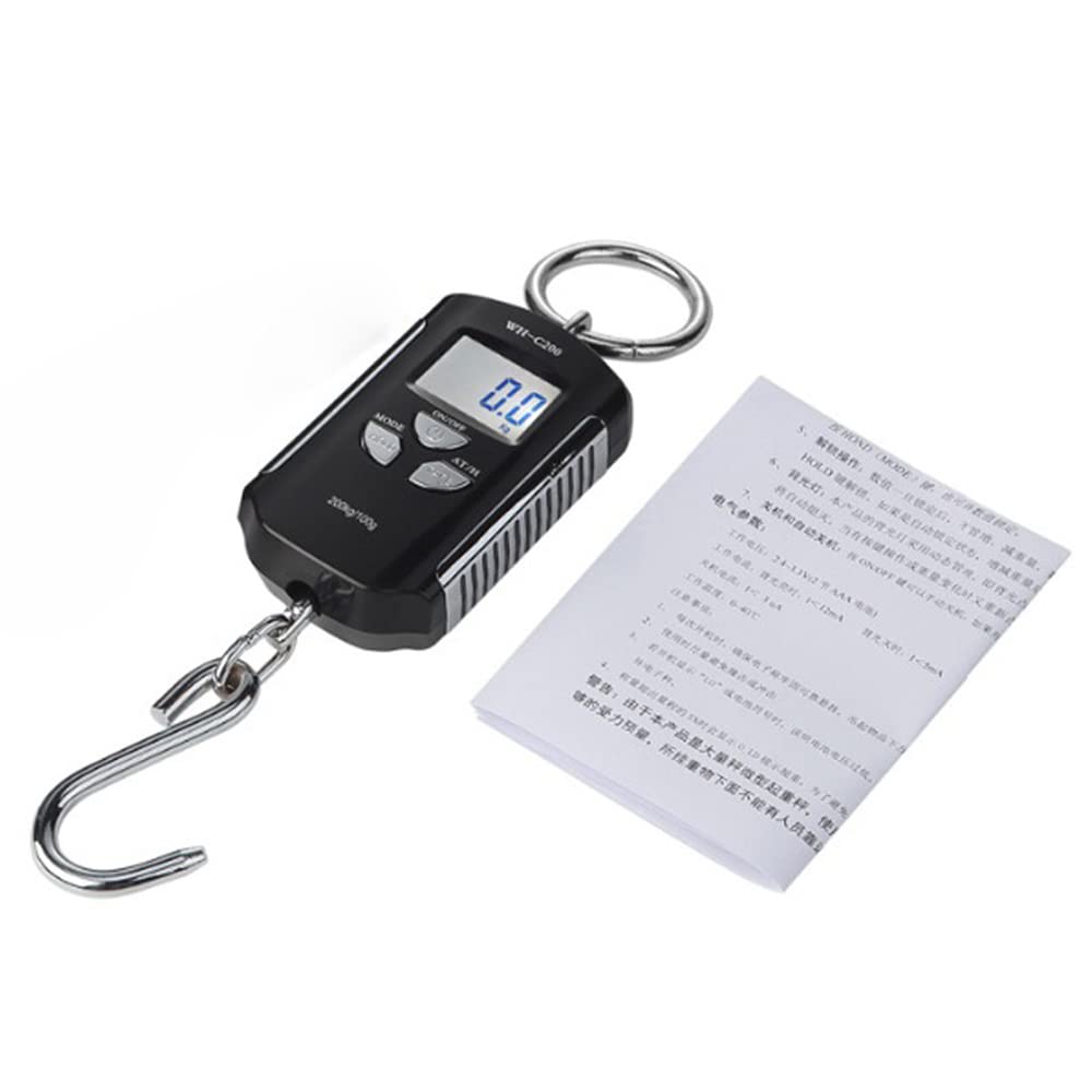 Bilancia digitale sospesa e bilancia portatile da gru per pesatura commerciale - Capacità massima 200 kg 440 lb con risoluzione 100 g - Display LCD retroilluminato e gancio in