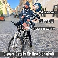 Regenponcho Fahrrad extra wasserdicht und robust - TEST SEHR GUT - Premium Regencape Fahrrad mit Reflektoren, Sichtfenster - Regenbekleidung als Regenponcho Herren und Damen - Regenjacke Dunkelblau M – Ansicht 3