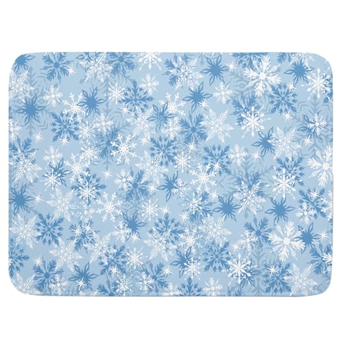 Winter Snowflake Dish Drying Mat for Kitchen Counter Blue White Christmas Snowflake Drying Mat 18x24 Inch Xmas Holiday Absorbent Dish Drainer Mat Christmas Kitchen Accessories