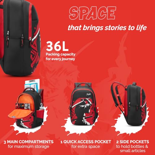 Image of Skybags Kyro 01 Samurai 28 Liters Premium Polyester Fabric School Backpack for Kids with Multiple Compartments and Adjustable Strap - Boys & Girls