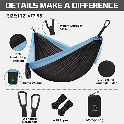 Grassman Camping Hammock Double Portable Hammock with Tree Ropes, Lightweight Nylon Parachute Hammocks Camping Accessories Gear for Indoor Outdoor Backpacking, Travel,Hiking, Beach - Thumbnail 2