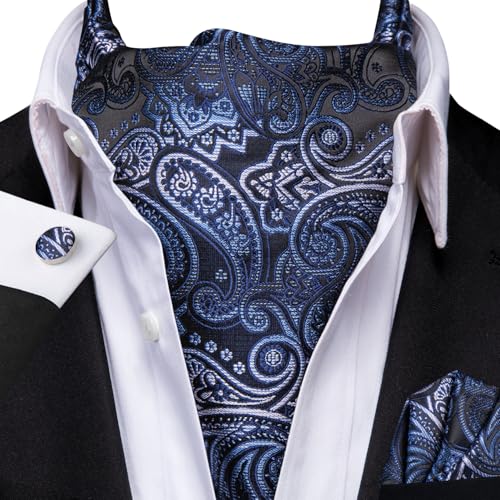 Image of Dubulle Paisley Floral Ascot for Men Self Tie Mens Cravat and Pocket Square Cufflinks Wedding