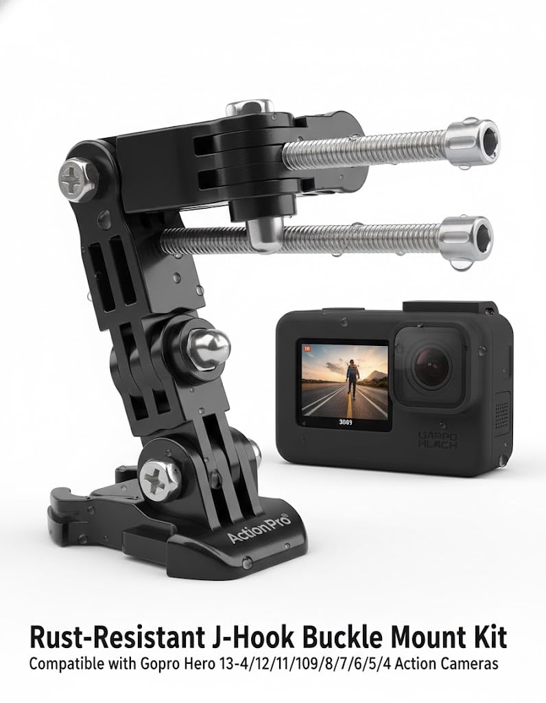 Action Pro 4-Way Adjustable Base Front Chin Mount for Full Face Helmet Compatible with GoPro Hero 13/12/11/10/9/8/7/6/5/4/3+/3, DJI Osmo Action, Insta360, SJCAM & YI Action Cameras 3
