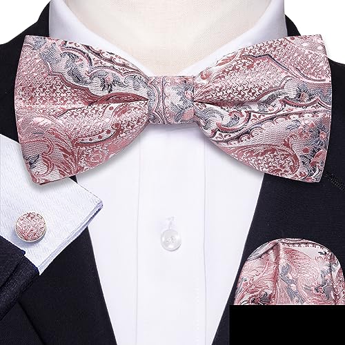 Image of YOHOWA Mens Bow Tie Set Paisley Coloful Pre-tied Bowties Adjustable with Handkerchief Cufflinks Wedding Prom Party