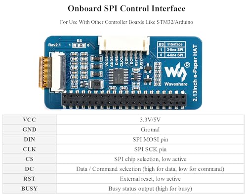 Image of 2.13inch E-Ink Display HAT V4 Version Compatible with Raspberry Pi 5 / 4B /3B+ /3B /2B /A+ /Zero W /Zero 2 W /Pico W /Pico 2WJetson Nano, 250x122 Pixel e-Paper HAT, SPI Interface, Support Partial Refresh