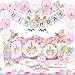 WNDHYA Unicorn Birthday Party Decorations 183 pcs with Unicorn Photography Background! Serves 16! Unicorn Party Supplies for Girls, Includes Disposable Tableware Kit Unicorn Balloons