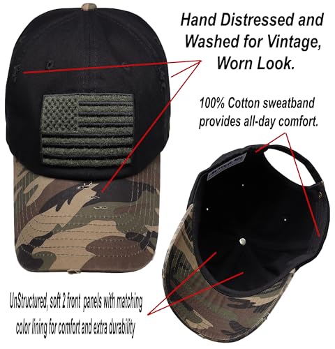 Image of Antourage American Flag Unisex Baseball Hat for Men and Women | USA Flag Mesh Snapback Flat Visor Cap + 2 Patriotic Patches