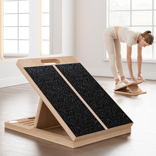 Frylr Portable Wooden Slant Board for Calf Stretching and Exercise Adjustable Incline Wedge for Squats and Balance Ankle Knee and Heel Support Professional Physical Therapy Equipment Wood