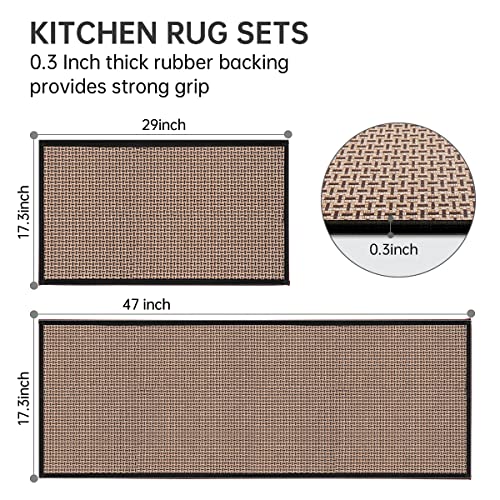 Kitchen Rugs and Mats Non Skid Washable Set of 2 PCS, Absorbent Runner Rugs for Kitchen, Front of Sink, Kitchen Mats for Floor, 17.3"x 47"+17.3"x 29" (Black) - Image 3