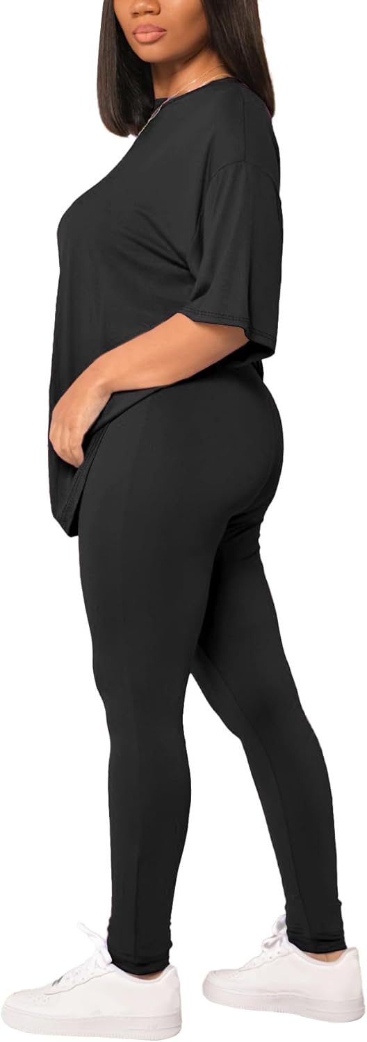 HBQ Women 2 Piece Outfits Summer Sweatsuits Drop Shoulder Tracksuits Biker Short Workout Jogger Sets - Image 3