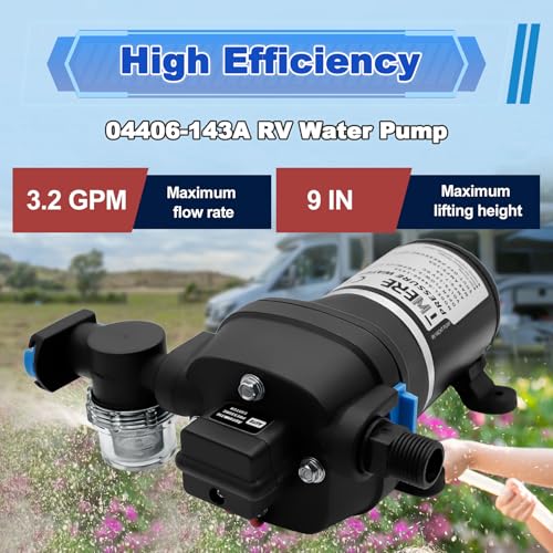 Image of 04406-143A RV Water System Pump,12 Volt DC 3.2 GPM 45 PSI Triplex Diaphragm Automatic Water Pump For Boats and RV Deliver Water