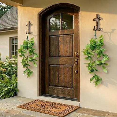 Image of Dekorly 2 Pack Artificial Plants Artificial Hanging Plants Faux Eucalyptus Leaf Greenery Fake Hanging Eucalyptus Plant (Green) (2, Yellow Money Plant Vines)