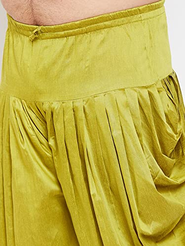Image of VASTRAMAY Men's Silk Blend Solid Plus Kurta And Dhoti Set - Classic Ethnic Attire for Cultural Celebrations | Curved Hem Kurta With Contrast Cowl Dhoti Set