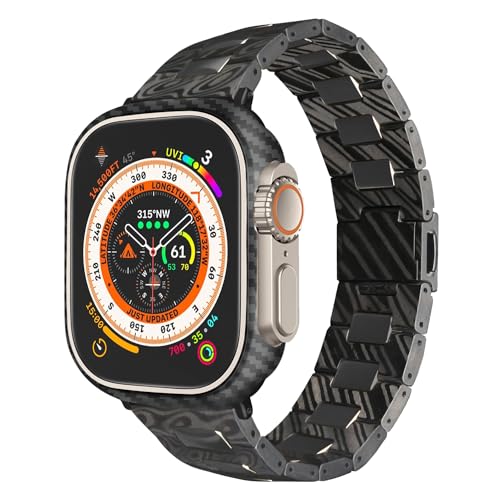 Compatible with Apple Watch Band 45mm 44mm 42mm Carbon Fiber iWatch Series 9/8/7/SE/6/5/4/3/2/1,Metal Black Ultra Watch Band 49mm Magnetic Buckle Quick Release Replacement Straps for Men(Matte-BK)