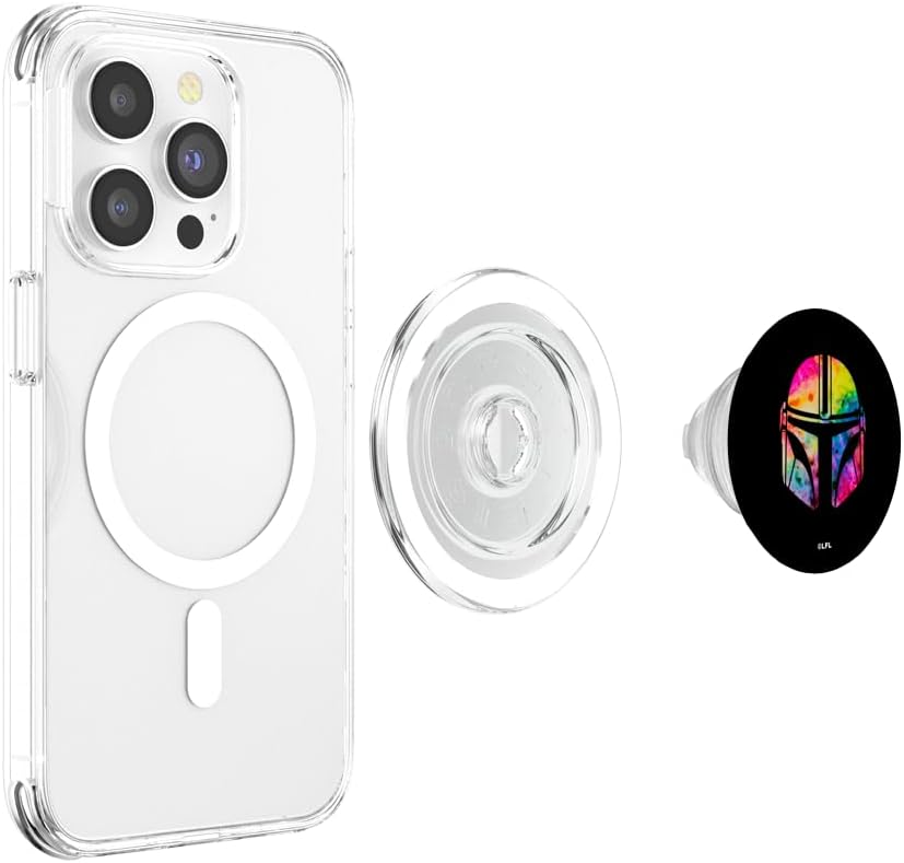 Star Wars The Mandalorian Beskar Helmet Rainbow Tie Dye PopSockets MagSafe PopGrip for iPhone