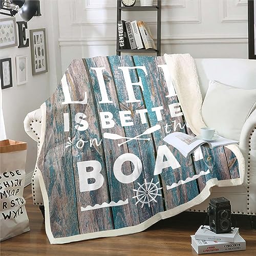 Erosebridal Go Boating Fleece Bed Blanket Lake House Life Sherpa Blanket Queen 90