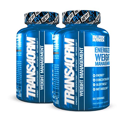 Evlution Nutrition Trans4orm suplemento quemador de grasa termogénico, aumento de la pérdida de peso, energía y foco intenso, 60 porciones (paquete de 2)