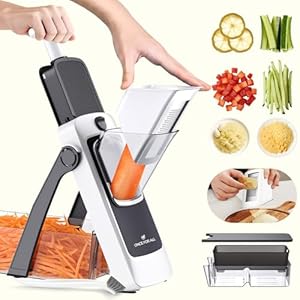 ONCE FOR ALL Gemüseschneider mit Auffangbecken, Gemüsehobel ideal als Pommesschneider & Kartoffelschneider, Zwiebelschneider Gurkenhobel - Würfelschneider (Upgrade Space Grey + Asphaltkorbset)