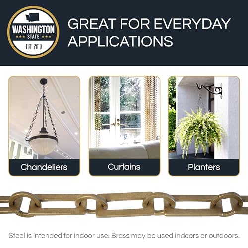 Image of RCH Hardware CH-12-AB-3 Decorative Solid Chain for Hanging Chandeliers and Pendant Lighting-Rectangular and Circular Design Unwelded Links (3 ft /1 Yard) (Antique Brass)