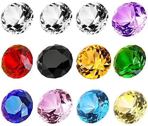 12PC 30mm (1.2 inch) Crystal Diamond Paperweight Jewels Wedding Decorations Christmas Centerpieces Home Decor for Kids Multicolor Gift Packing