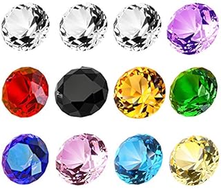 12PC 30mm (1.2 inch) Crystal Diamond Paperweight Jewels Wedding Decorations Christmas Centerpieces Home Decor for Kids Multicolor Gift Packing