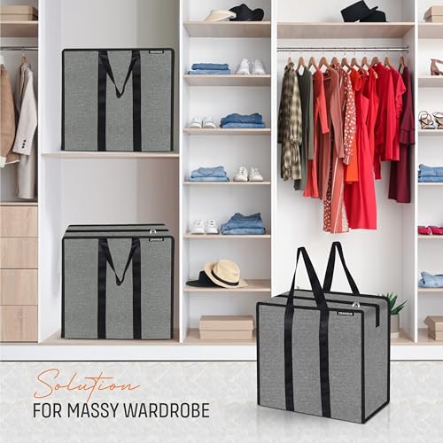 Image of Cranique Polyester Large 52L Multi-Purpose Underbed Storage Bag /Clothing Storage Organizer /Stationery Paper Storage Bag with Zipper and Strong Handle (Grey Pack of 2)