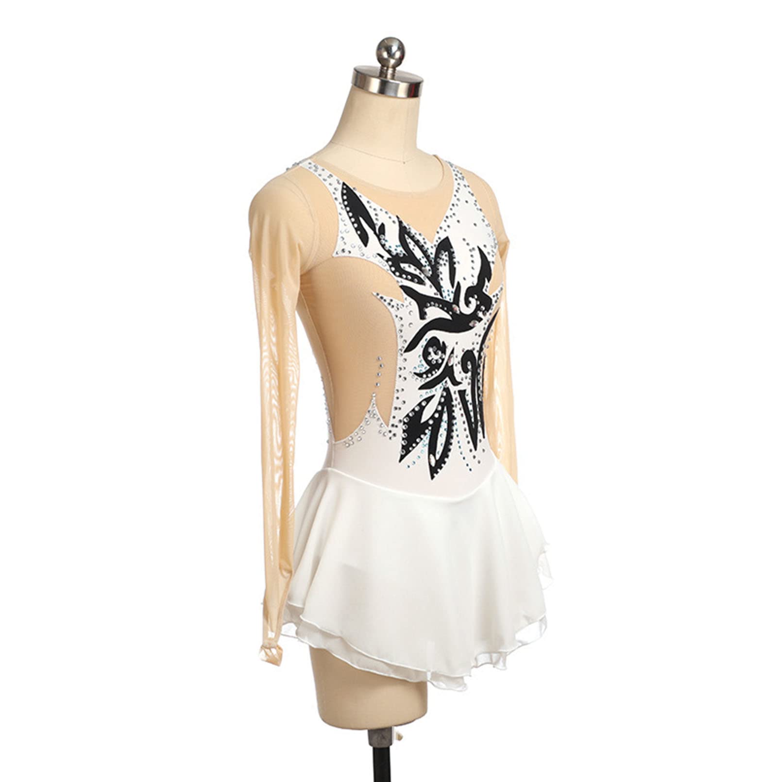 Robe de patinage blanc 3XL avec strass pour spectacle de danse et gymnastique - 8